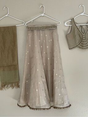 Ethereal Cream Organza Lehenga Set with stone and sequins work